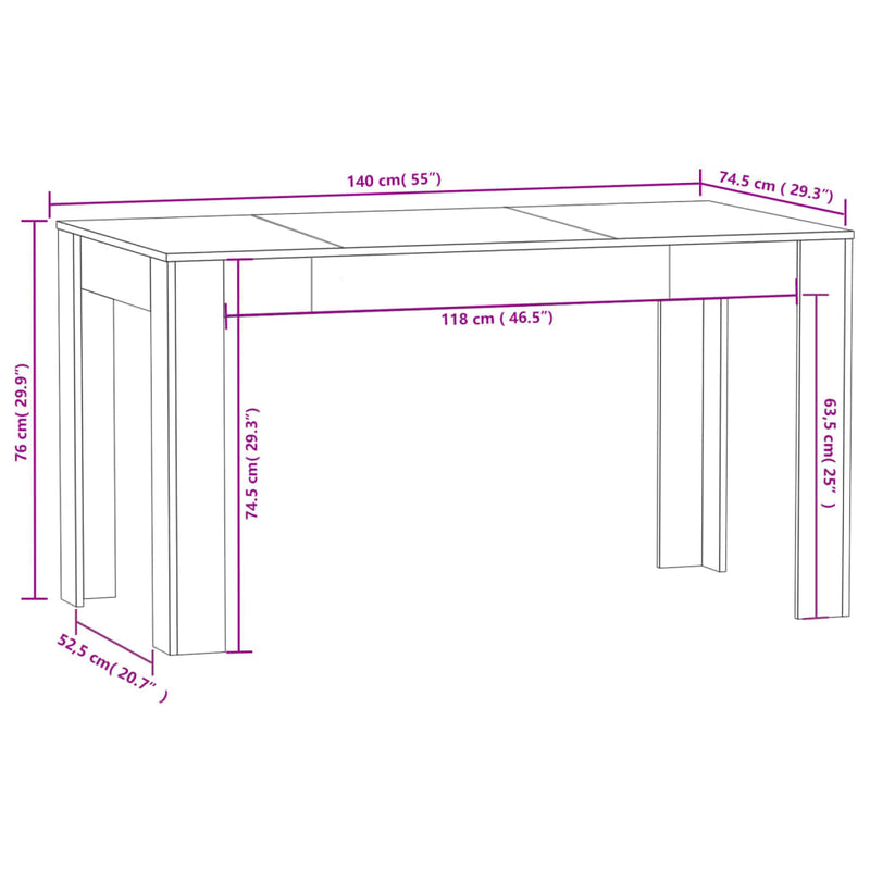 Esstisch Grau Sonoma 140x74,5x76 cm Holzwerkstoff