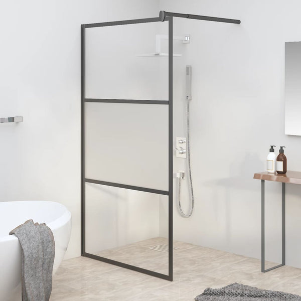 Duschwand für Walk-In Dusche 115x195cm ESG Halbmattiert Schwarz