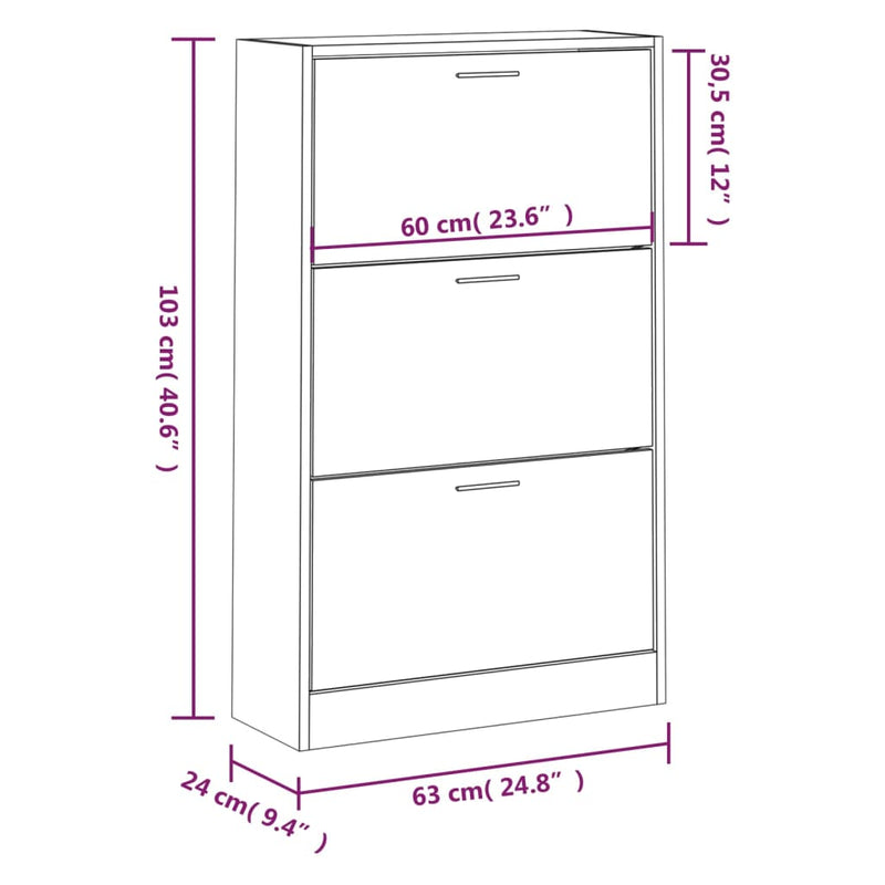 Schuhschrank Räuchereiche 63x24x103 cm Holzwerkstoff