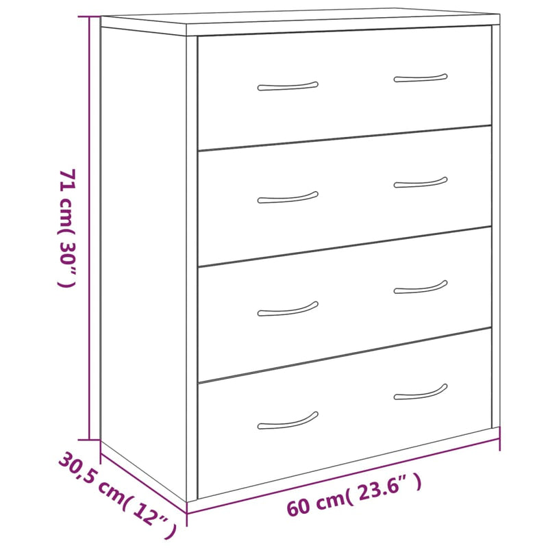 Kommode mit 4 Schubladen 60x30,5x71 cm Braun Eichen-Optik