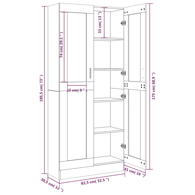 Vitrinenschrank Grau Sonoma 82,5x30,5x185,5 cm Holzwerkstoff