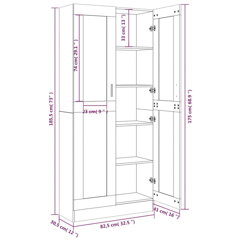 Vitrinenschrank Braun Eiche 82,5x30,5x185,5 cm Holzwerkstoff