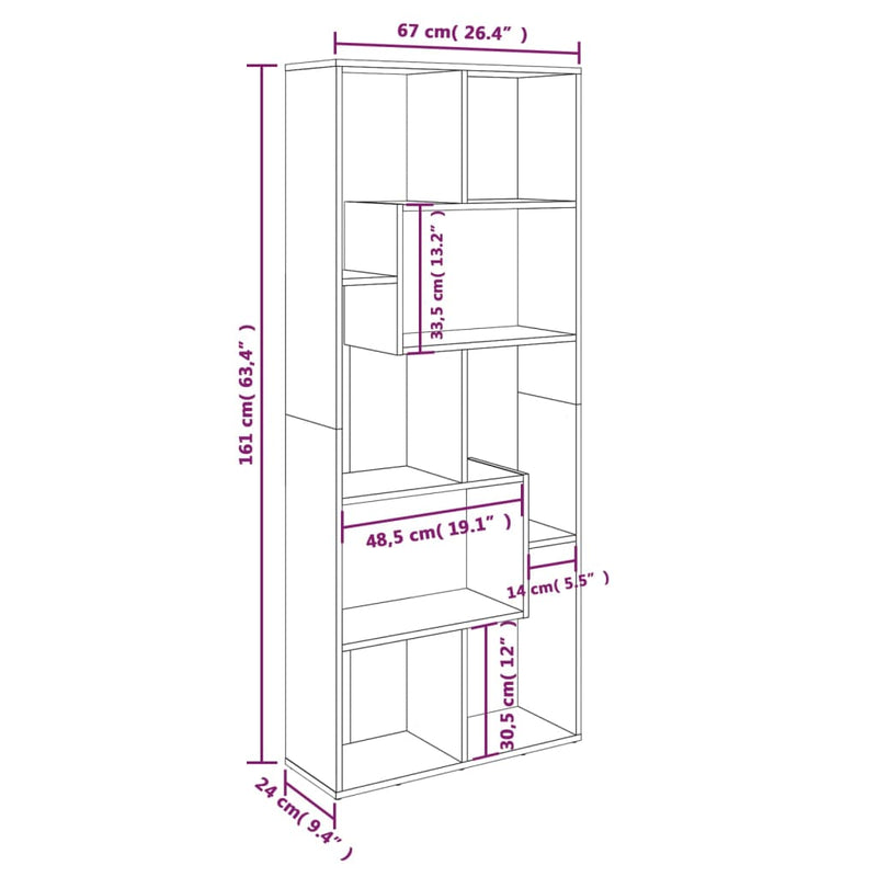 Bücherregal Braun Eiche 67x24x161 cm Holzwerkstoff