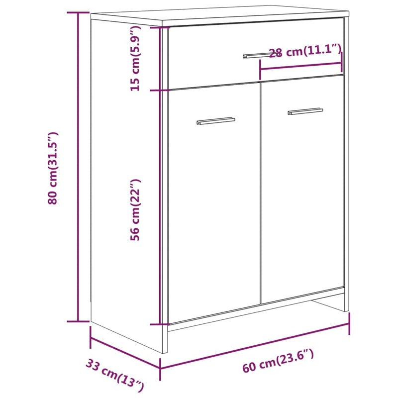 Badezimmerschrank Räuchereiche 60x33x80 cm Holzwerkstoff