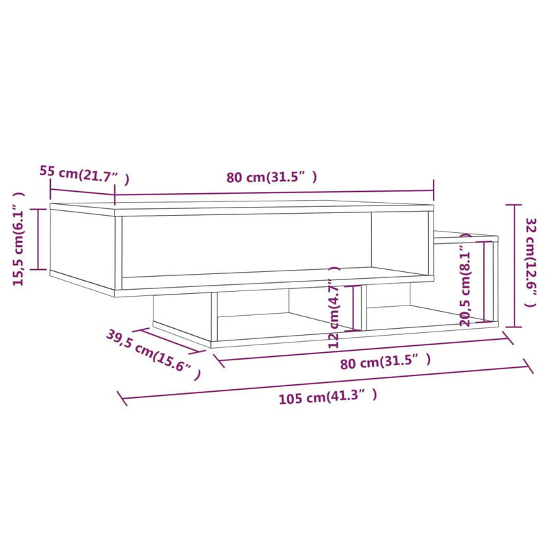 Couchtisch Braun Eichen-Optik 105x55x32 cm Holzwerkstoff