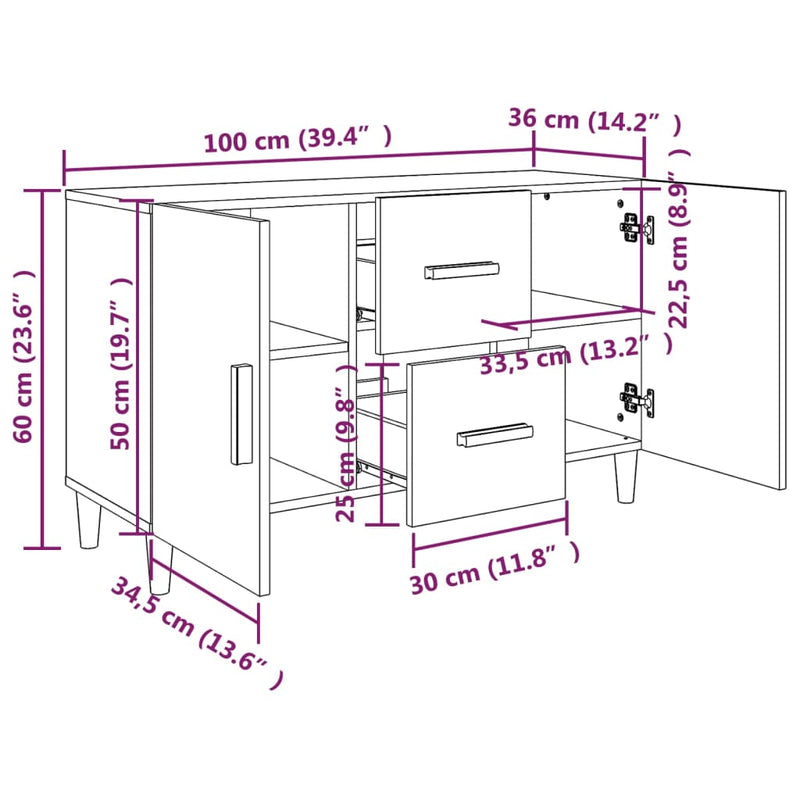 Sideboard Grau Sonoma 100x36x60 cm Holzwerkstoff