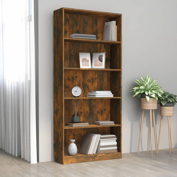 Bücherregal 5 Fächer Räuchereiche 80x24x175 cm Holzwerkstoff