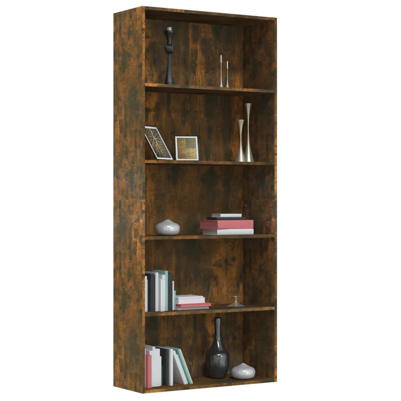 Bücherregal 5 Fächer Räuchereiche 80x30x189 cm Holzwerkstoff