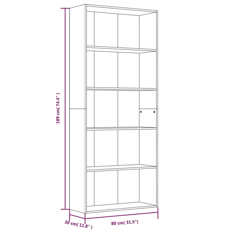 Bücherregal 5 Fächer Grau Sonoma 80x30x189 cm Holzwerkstoff