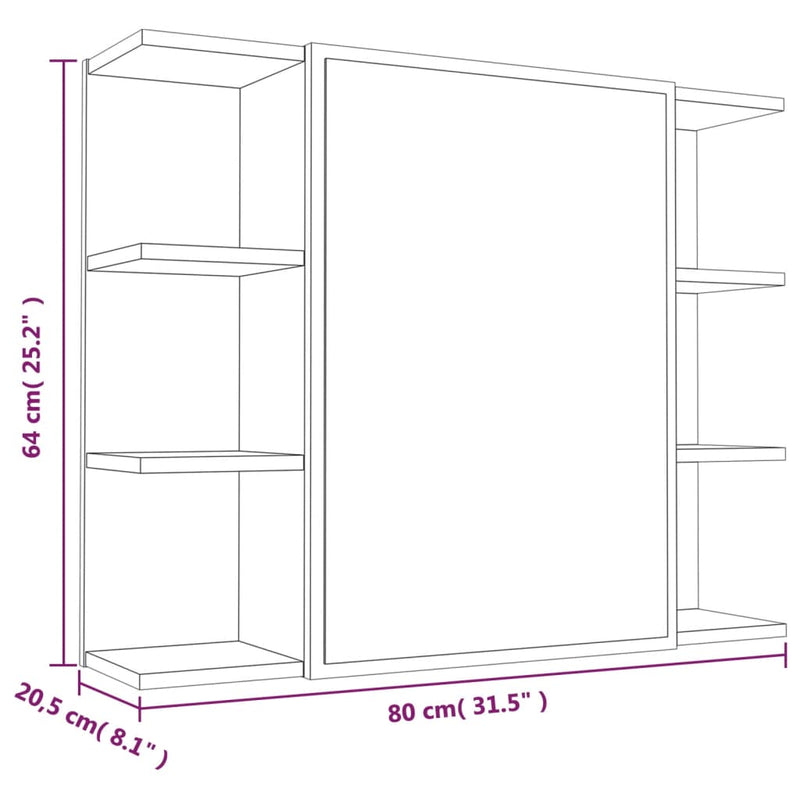 Bad-Spiegelschrank Grau Sonoma 80x20,5x64 cm Holzwerkstoff