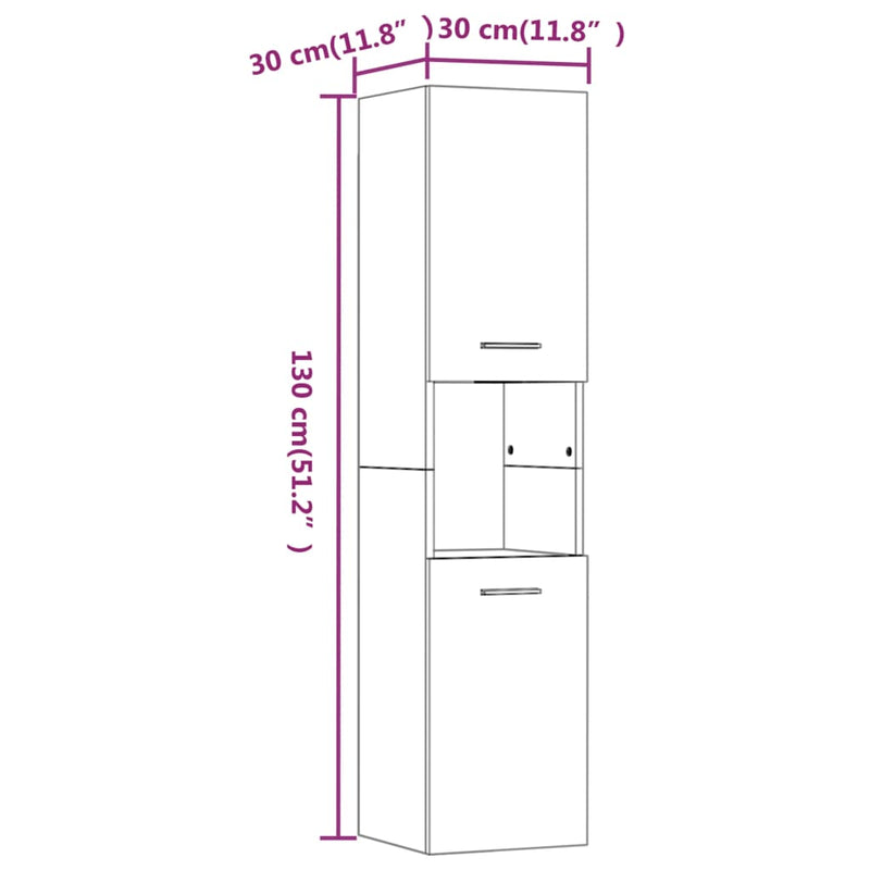 Badezimmerschrank Grau Sonoma 30x30x130 cm Holzwerkstoff