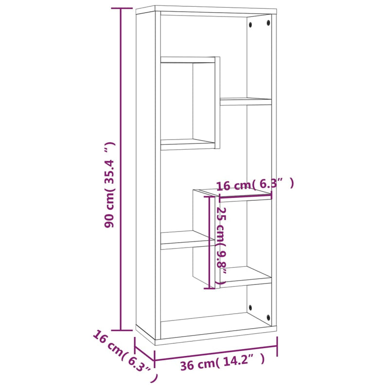 Wandregal Grau Sonoma 36x16x90 cm Holzwerkstoff