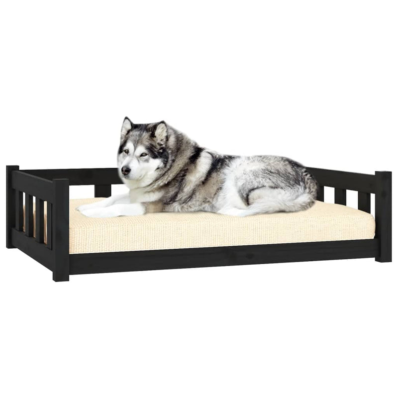 Hundebett Schwarz 105,5x75,5x28 cm Massivholz Kiefer