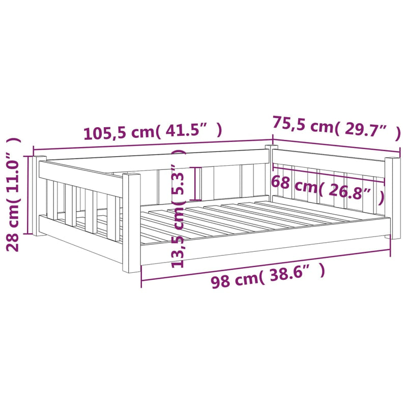 Hundebett Schwarz 105,5x75,5x28 cm Massivholz Kiefer