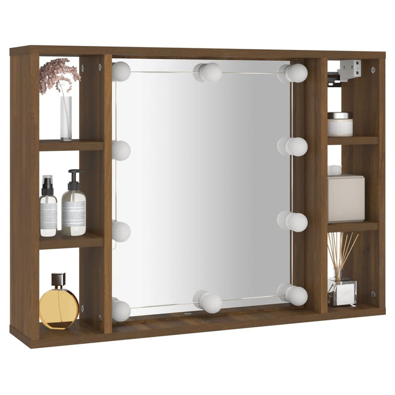 Spiegelschrank mit LED Braun Eiche-Optik 76x15x55 cm