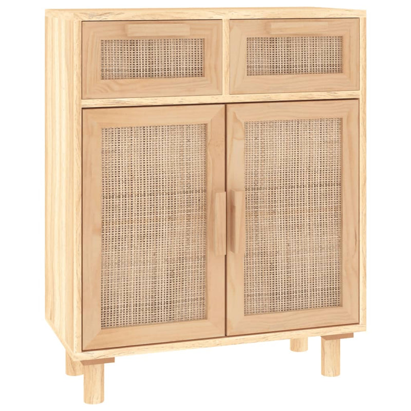 Sideboard Braun 60x30x75 cm Massivholz Kiefer und Natur-Rattan