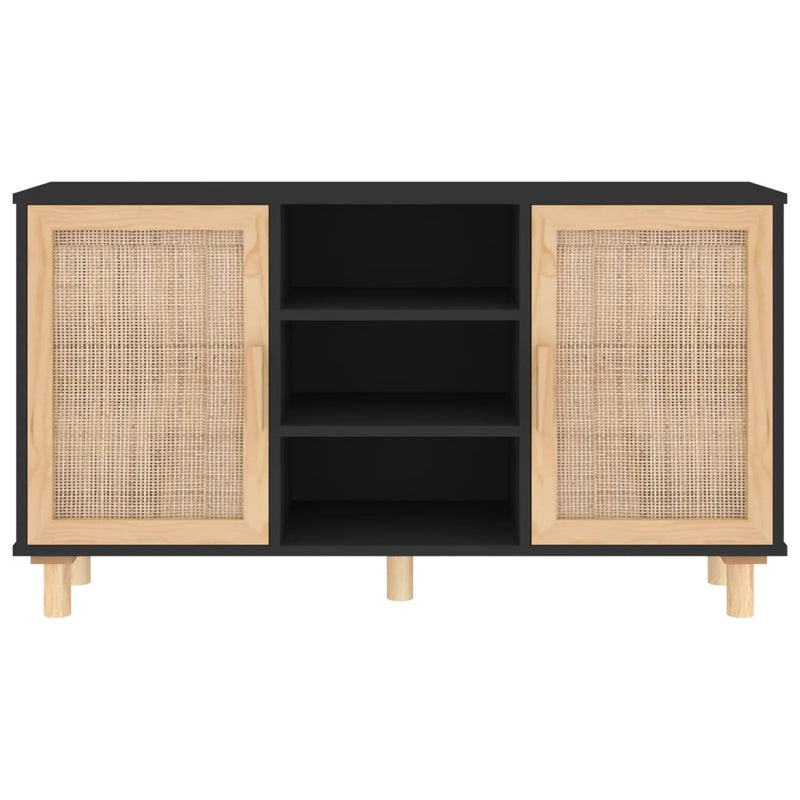 Sideboard Schwarz 105x30x60 cm Massivholz Kiefer Natur-Rattan