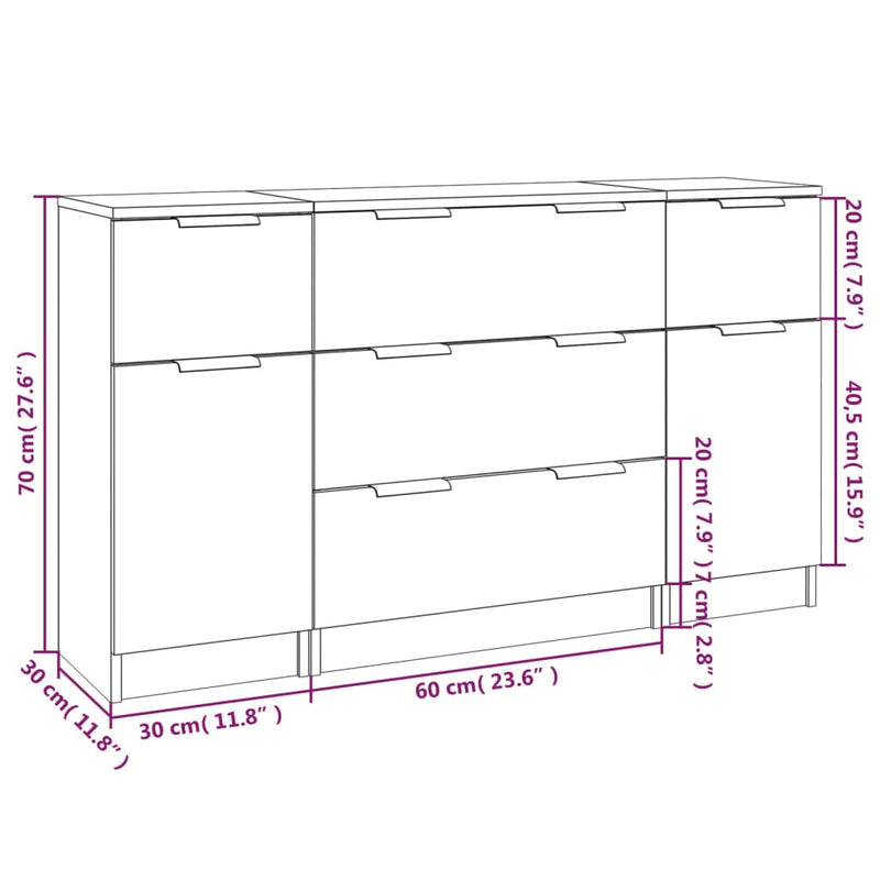 3-tlg. Sideboard-Set Schwarz Holzwerkstoff