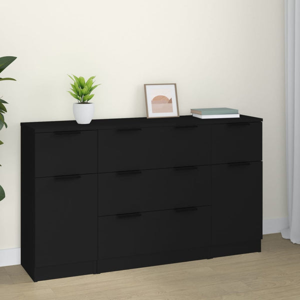 3-tlg. Sideboard-Set Schwarz Holzwerkstoff