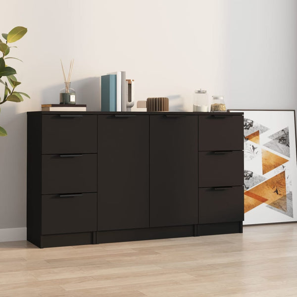 Sideboards 3 Stk. Schwarz Holzwerkstoff