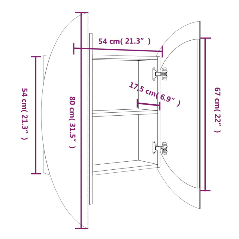 Badezimmerschrank mit Rundem Spiegel & LED Weiß 54x54x17,5 cm