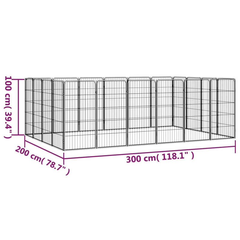 20-tlg. Hundelaufstall Schwarz 50x100cm Stahl Pulverbeschichtet