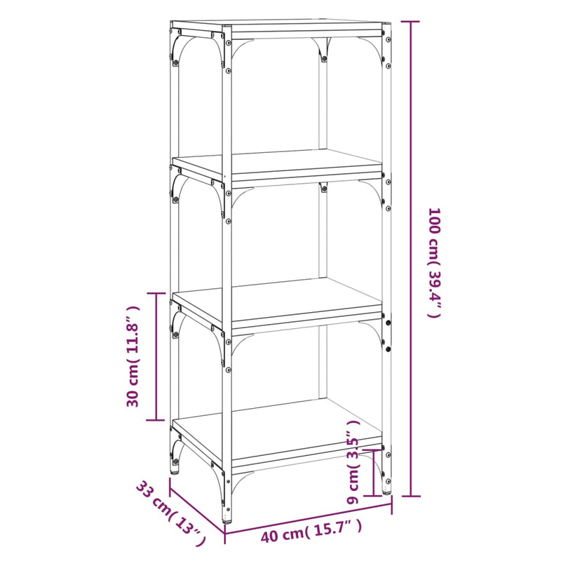 Bücherregal Sonoma-Eiche 40x33x100 cm Holzwerkstoff und Stahl