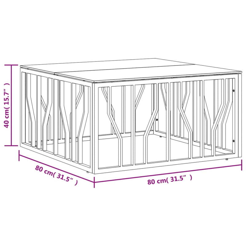 Couchtisch Silbern 80x80x40 cm Edelstahl und Glas