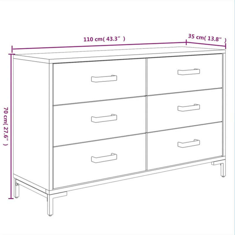 Sideboard Schwarz 110x35x70 cm Massivholz Kiefer