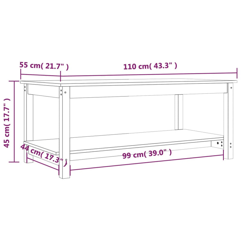 Couchtisch 110x55x45 cm Massivholz Kiefer