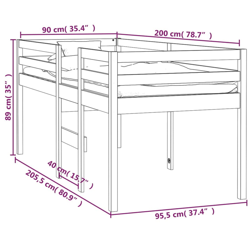 Hochbett 90x200 cm Massivholz Kiefer