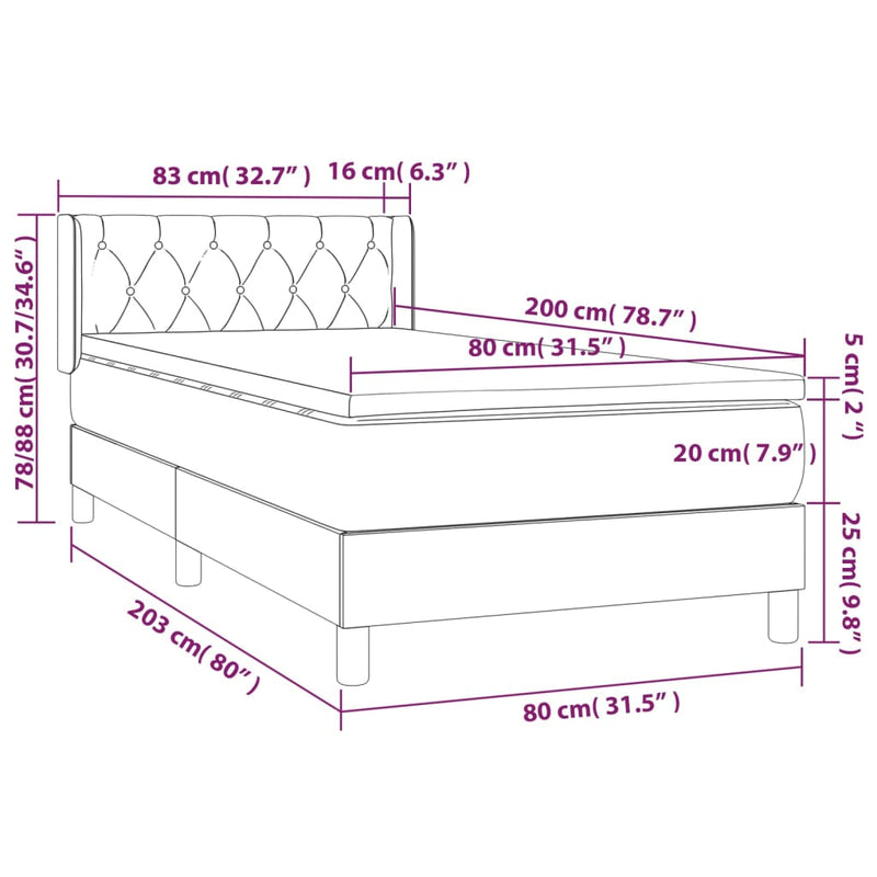 Boxspringbett mit Matratze Hellgrau 80x200 cm Samt