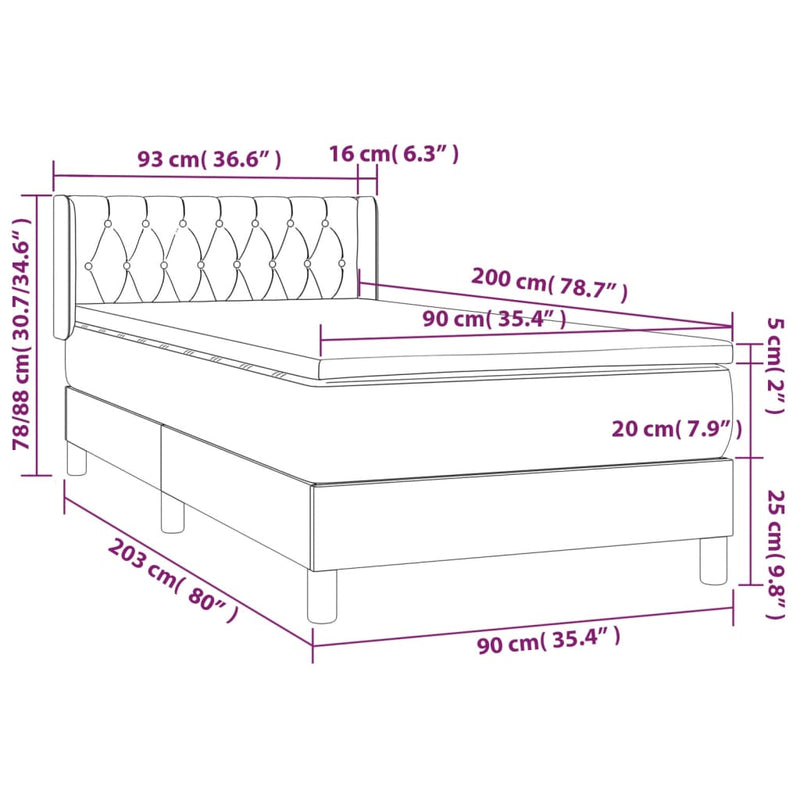 Boxspringbett mit Matratze Hellgrau 90x200 cm Samt