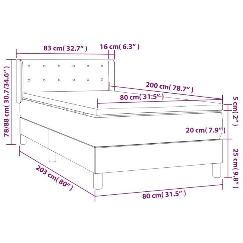 Boxspringbett mit Matratze Hellgrau 80x200 cm Samt