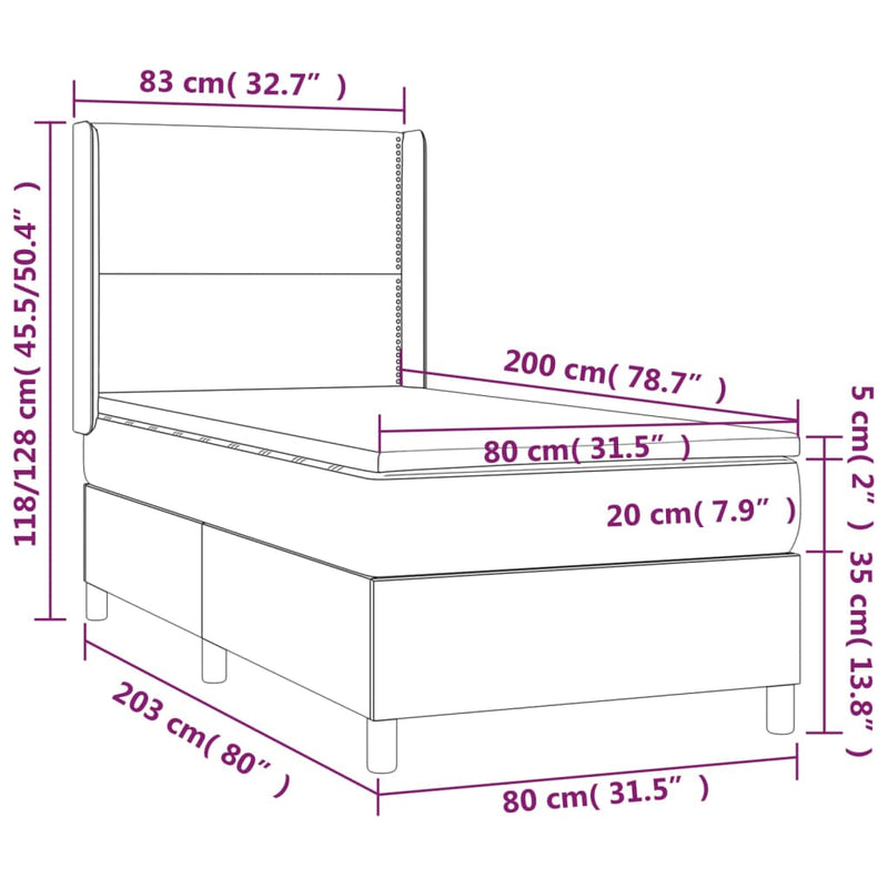 Boxspringbett mit Matratze Dunkelbraun 80x200 cm Stoff