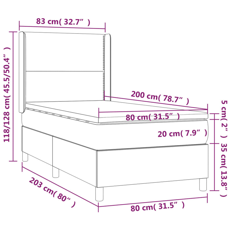 Boxspringbett mit Matratze Hellgrau 80x200 cm Samt