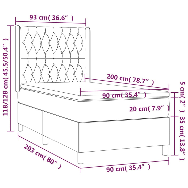 Boxspringbett mit Matratze Hellgrau 90x200 cm Samt