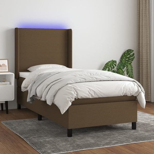 Boxspringbett mit Matratze & LED Dunkelbraun 80x200 cm Stoff