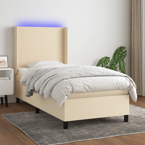 Boxspringbett mit Matratze & LED Creme 90x190 cm Stoff