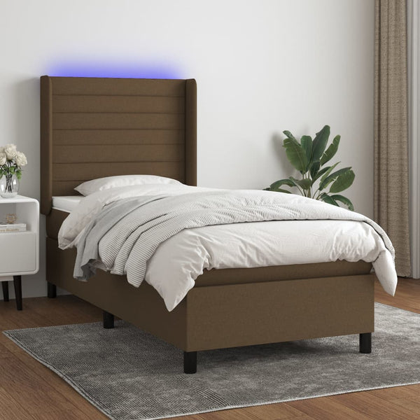 Boxspringbett mit Matratze & LED Dunkelbraun 80x200 cm Stoff