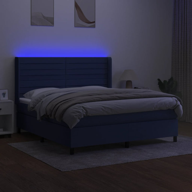 Boxspringbett mit Matratze & LED Blau 160x200 cm Stoff