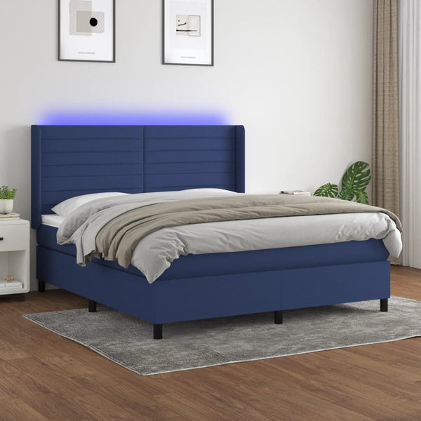 Boxspringbett mit Matratze & LED Blau 160x200 cm Stoff