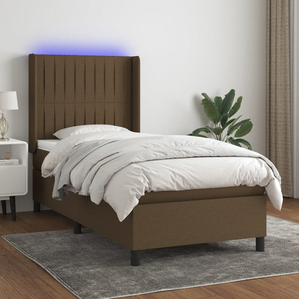 Boxspringbett mit Matratze & LED Dunkelbraun 80x200 cm Stoff