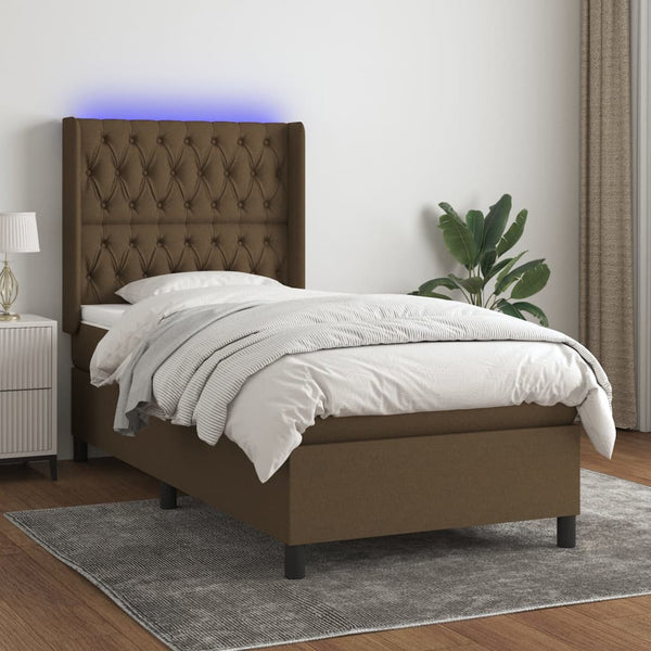 Boxspringbett mit Matratze & LED Dunkelbraun 80x200 cm Stoff