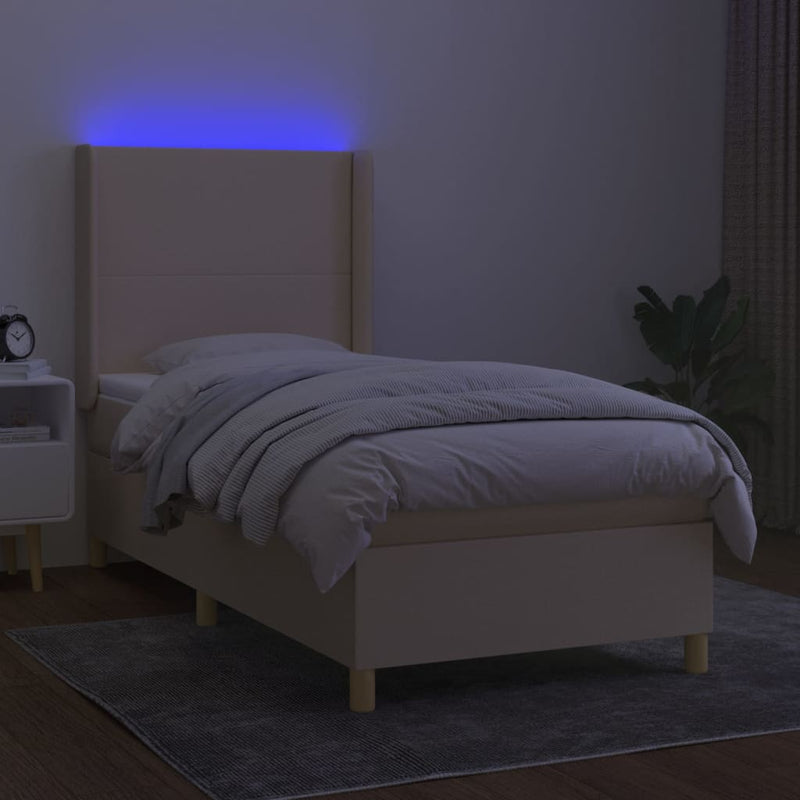 Boxspringbett mit Matratze & LED Creme 80x200 cm Stoff