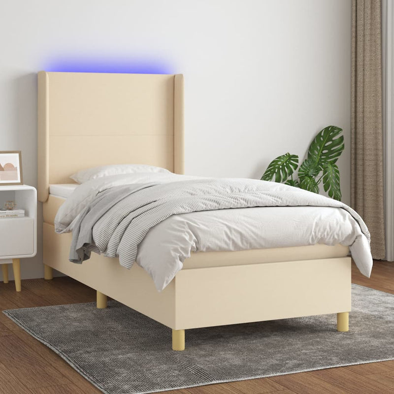 Boxspringbett mit Matratze & LED Creme 80x200 cm Stoff