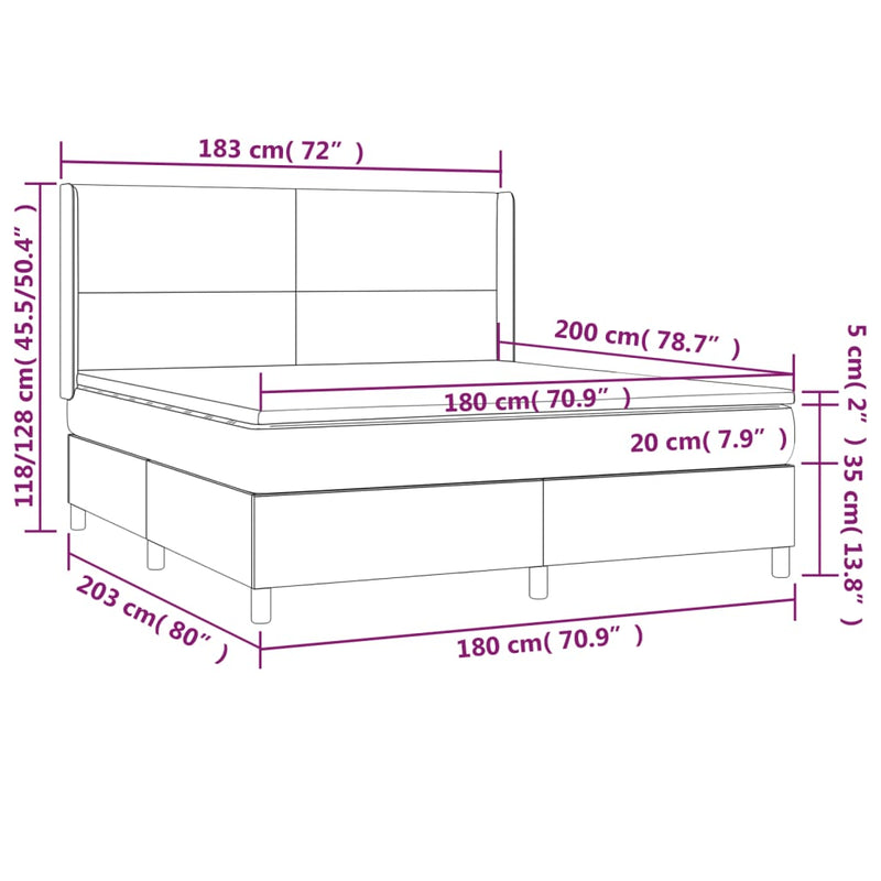 Boxspringbett mit Matratze & LED Creme 180x200 cm Stoff