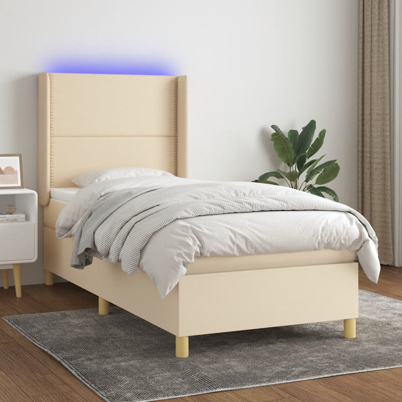 Boxspringbett mit Matratze & LED Creme 80x200 cm Stoff