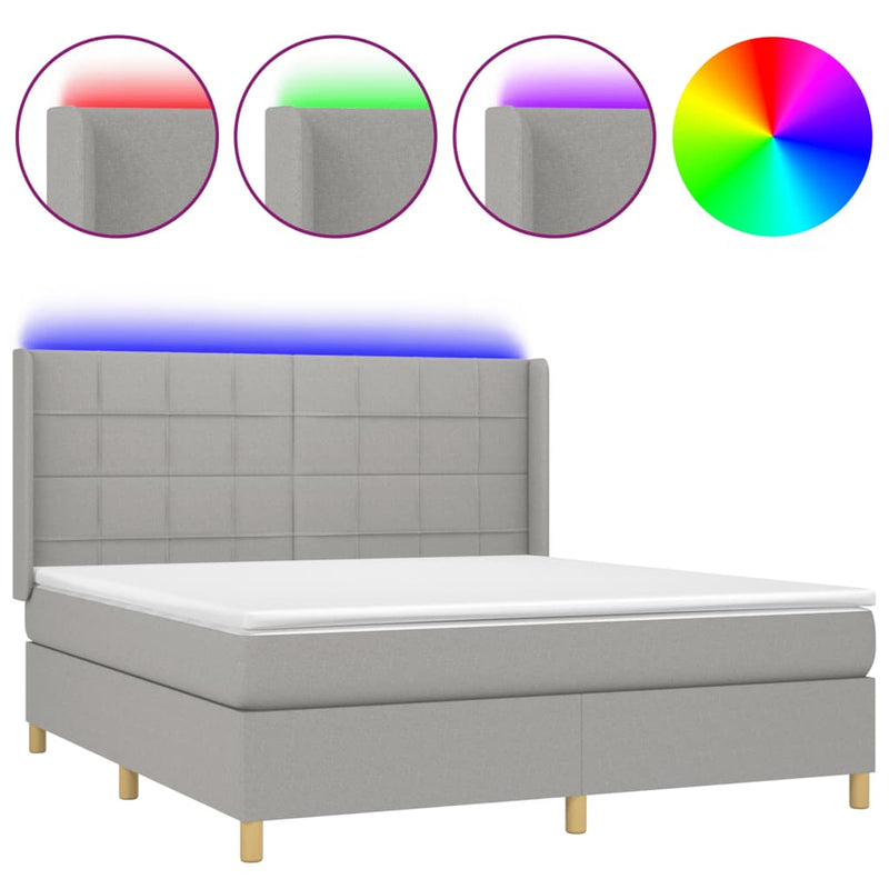 Boxspringbett mit Matratze & LED Hellgrau 160x200 cm Stoff