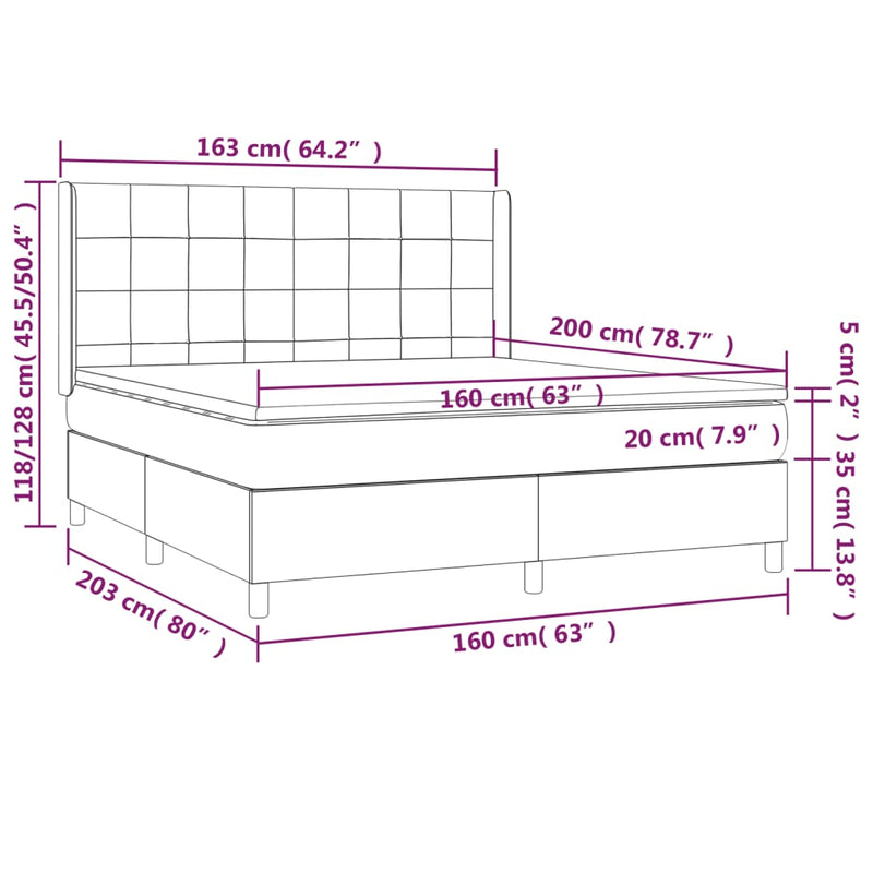 Boxspringbett mit Matratze & LED Hellgrau 160x200 cm Stoff